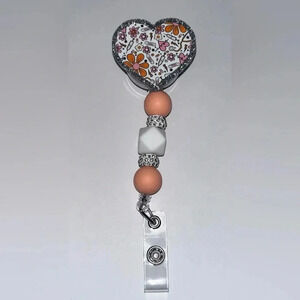 Badge Reel - Heart Medical with Flowers